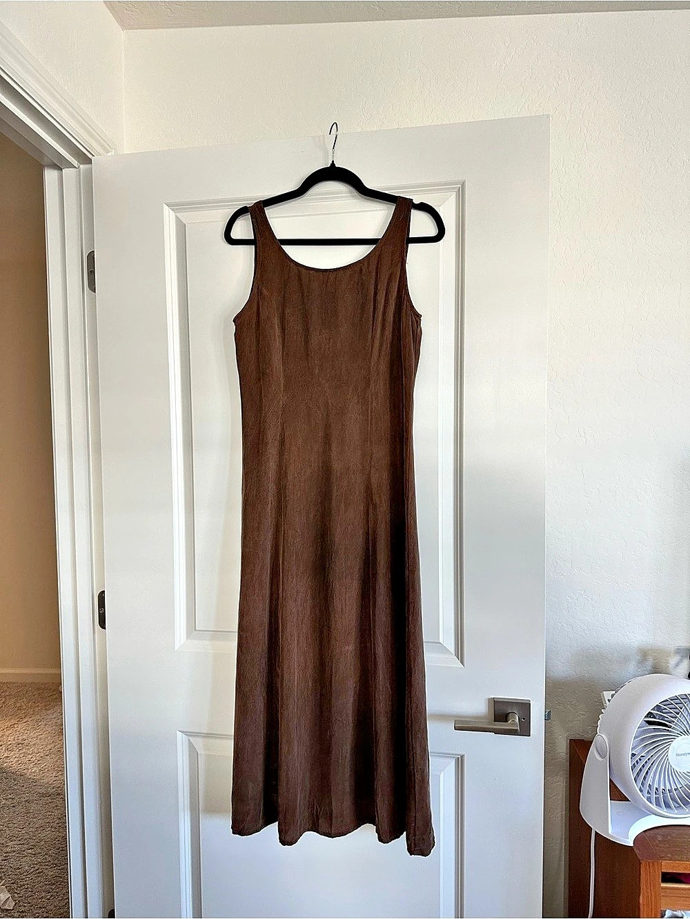 Vintage 90s Brown Bemberg Rayon Maxi Dress Size 6 Made in USA Minimalist Slip Dr